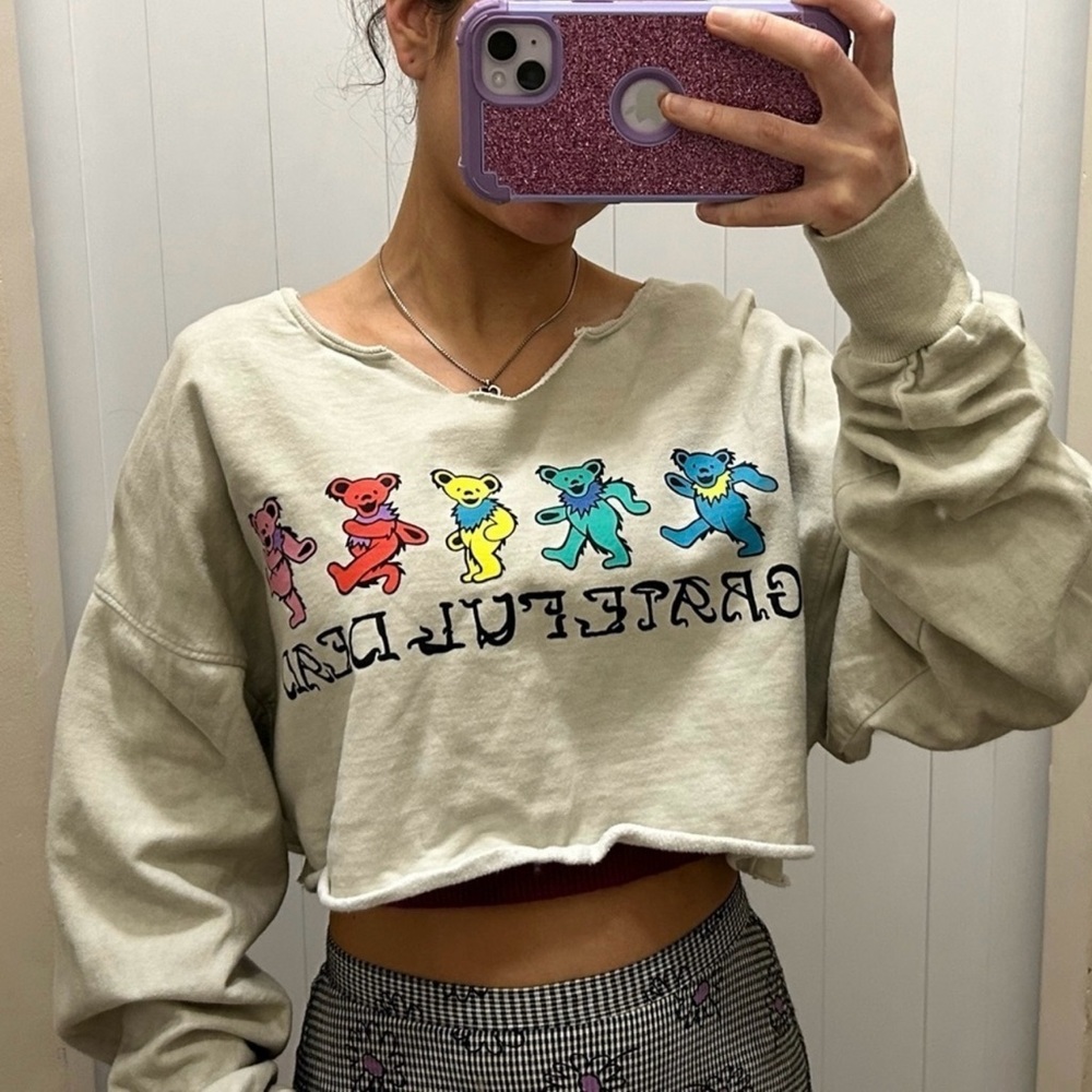 Grateful Dead Crop Top Sweatshirt Dancing Bears Size Small